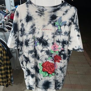 YoungLA Black and White Tie-Dye Tee with Floral Design